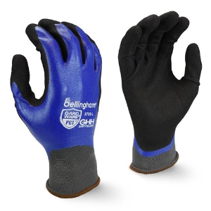 Bellingham Nylon Knit Gloves w/Full PCT Nitrile Coating, 3720, Black/Blue