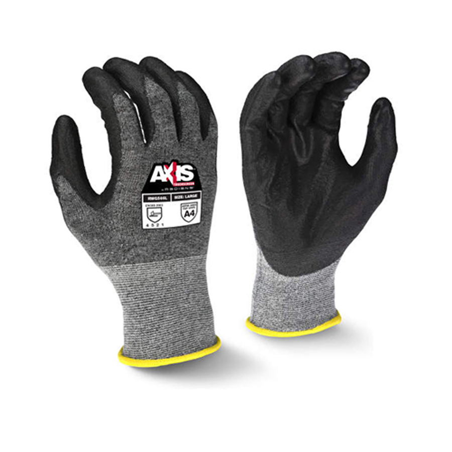 Axis Touchscreen Compatible HPPE w/Stainless Steel Cut Resistant Gloves w/Polyurethane Palm Coating, RWG566, Cut A5, Black/Gray
