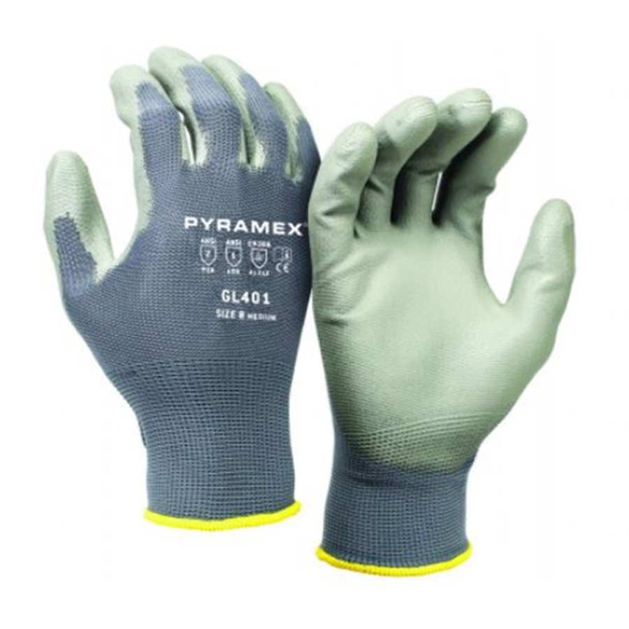 Poly-Torq Nylon Gloves w/Polyurethane Palm Coating, GL401, Cut A1, Gray