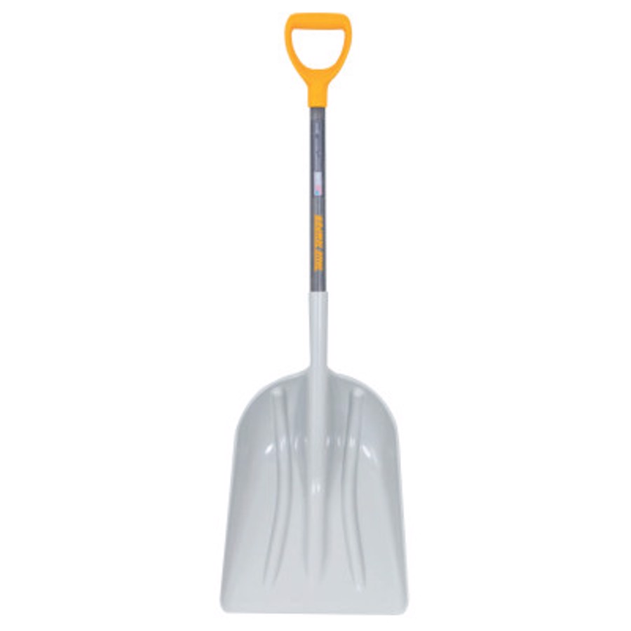 Poly Scoop with Hardwood Handle, 15.5in W Blade, 28in L Handle, Silver/Yellow