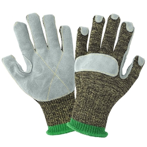 Samurai Glove Aralene Cut Resistant Gloves w/Split Cowhide Leather Palm, KS300LF, Cut A7, Gray/Green