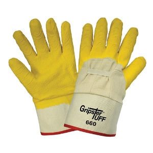 Gripster Tuff Cotton Canvas Gloves w/3/4 Rubber Coating, 660, Natural/Yellow, One Size