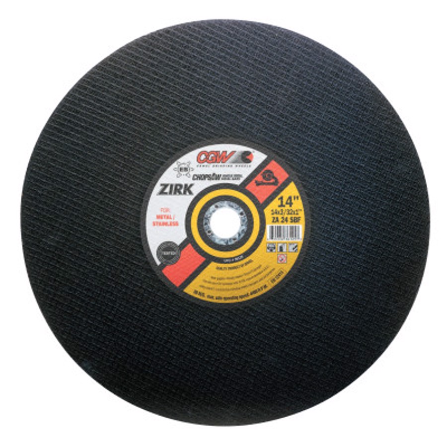 Double Reinforced Specialty Cutting Wheel, 36125, Type 1, 14" Diameter, 3/32" Thickness, 1" Arbor