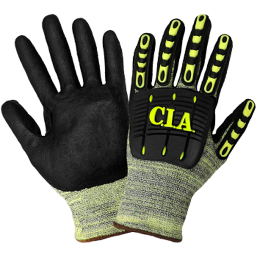 Vise Gripster C.I.A. Aralene Cut & Impact Resistant Gloves w/Nitrile Palm Coating, CIA609MFV, Cut A5, Black/Yellow