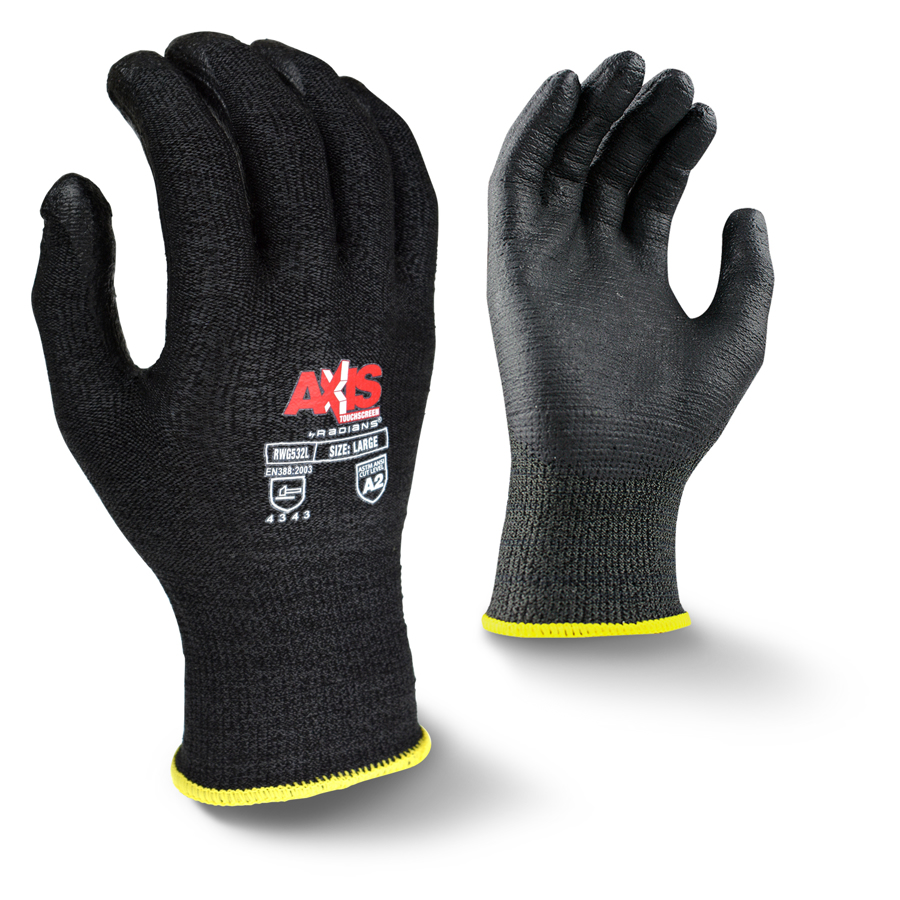 Axis Touchscreen Compatible HPPE Cut Resistant Gloves w/Foam NBR Palm Coating, RWG532, Black