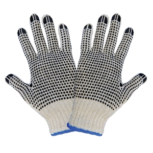Standard Weight Cotton/Polyester Gloves w/Double Sided PVC Dotting, S55D2, Natural