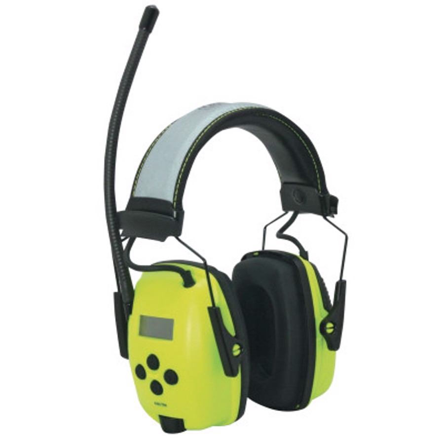 Sync Digital AM/FM Radio Headband Earmuffs, 1030390, Black/Hi-Vis Green, 25 dB