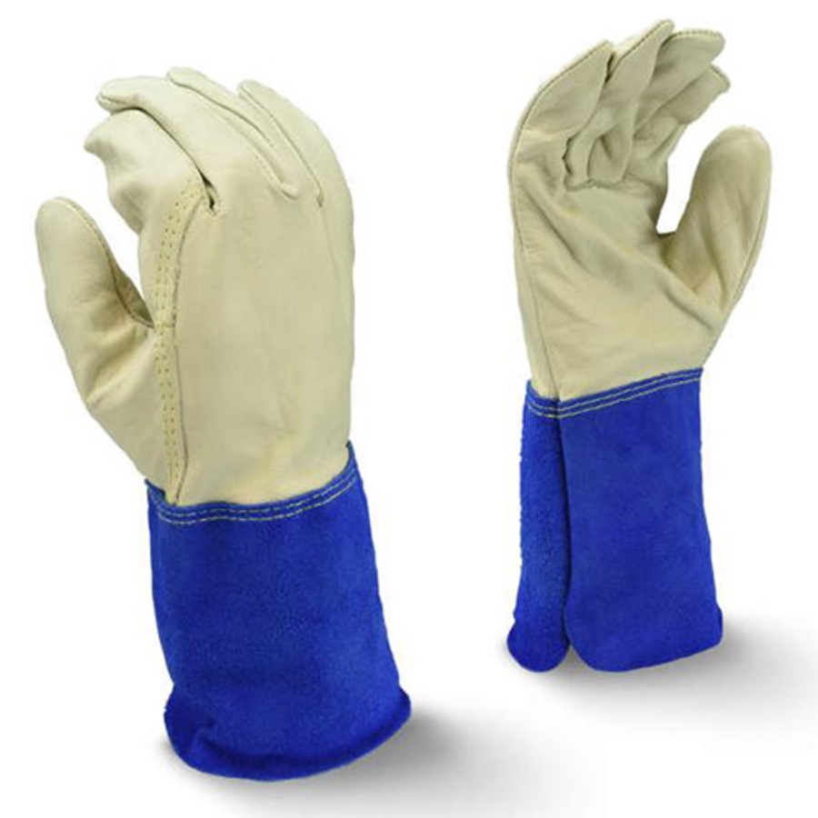 Regular Grain Cowhide Leather MIG/TIG Welding Gloves, RWG6210, Blue/Gray