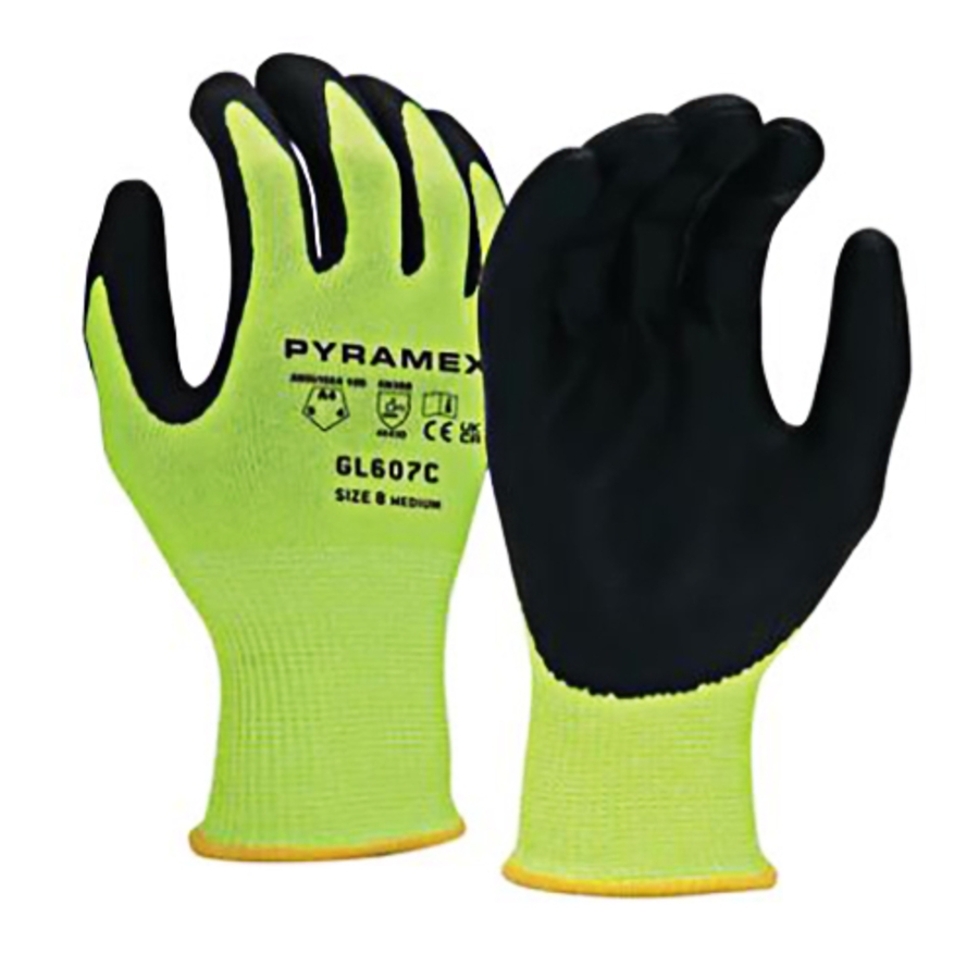 Cut Resistant Gloves w/Micro-Foam Palm Coating, GL607C, Cut A4, Hi-Vis Green