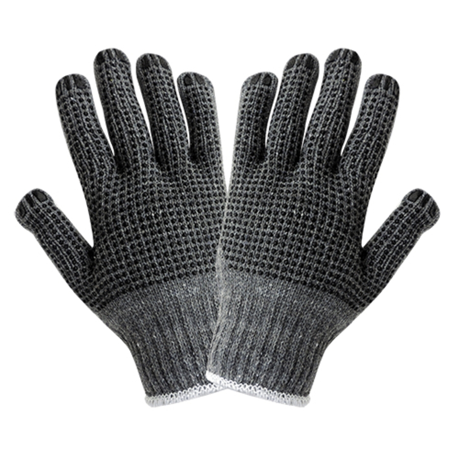 Medium Weight Cotton/Polyester String Knit Gloves w/PVC Dotting, S65D2, Gray