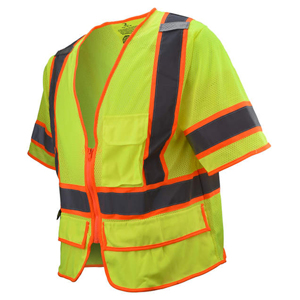 Class 3 Multipurpose Self-Extinguishing Polyester Surveyor Vest, SV2725-3ZGM, Hi-Vis Green