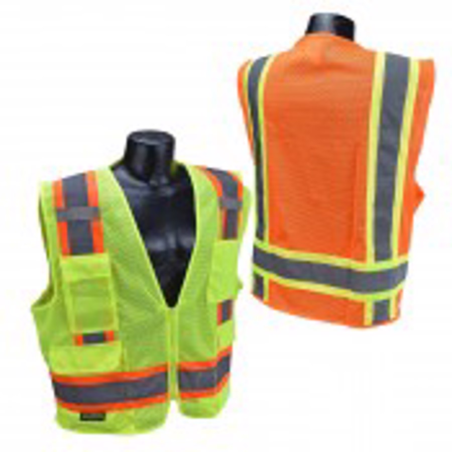 Class 2 Polyester Solid/Mesh Surveyor Vest, SV6, Hi-Vis Orange, 3X-Large