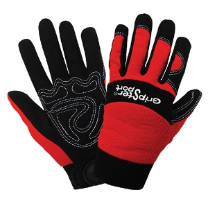 Gripster Sport Spandex Mechanics Gloves w/Synthetic Leather Palms, SG9000, Black/Red