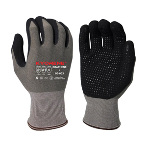 Kyorene Gloves w/HCT Micro-Foam Nitrile Dotted Palm Coating, 00-003, Cut A1, Black/Gray