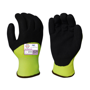13g ExtraFlex Hi-Vis Yellow Nylon Liner With 7g Poly-Acrylic Lining With Black HCT Micro Foam Latex Palm And 3/4 Fingertip Coating