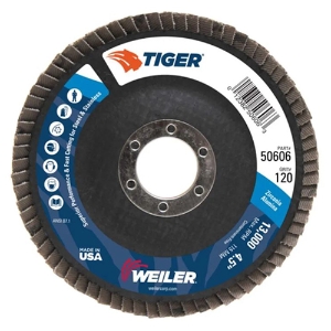 Tiger Flap Disc, 50606, Type 29, 4-1/2" Diameter, 7/8" Arbor, 120 Grit