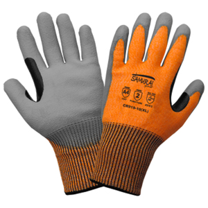 Samurai Glove UHMWPE Touchscreen Compatible Cut Resistant Gloves w/Polyurethane Palm Coating, CR919, Cut A4, Gray/Hi-Vis Orange