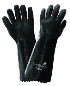 Double-Coated PVC Chemical Resistant Gloves, 718R, Black, One Size