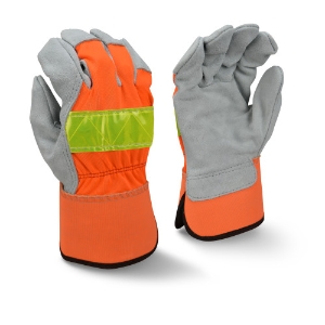 Regular Shoulder Split Cowhide Leather Palm Gloves, RWG3200HV, Gray/Hi-Vis Green/Hi-Vis Orange