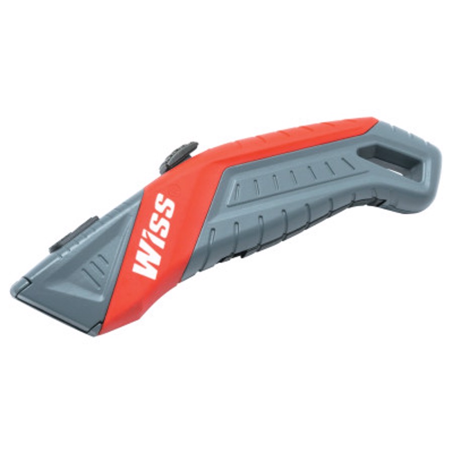 Auto-Retracting Safety Utility Knife, 7 in, Black Oxide, Gray/Red