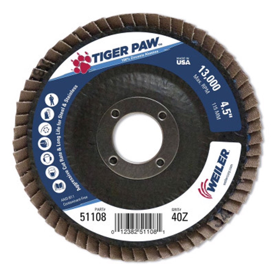 Tiger Paw Abrasive Flap Disc, Type 27, 7/8" Arbor