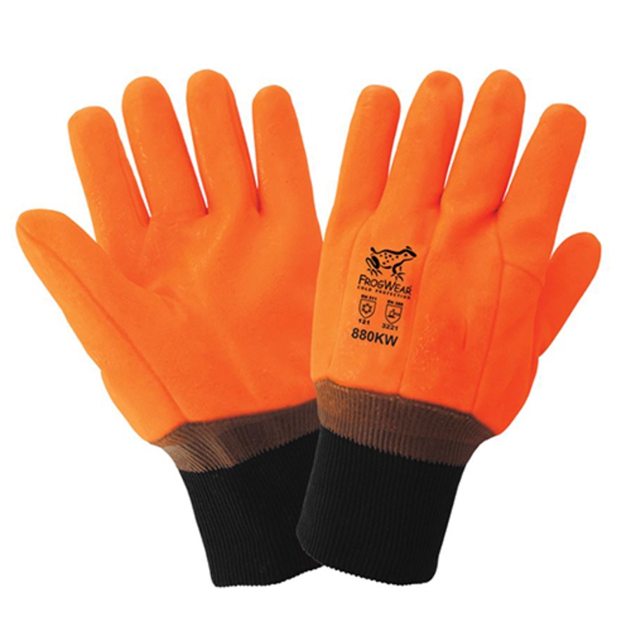 FrogWear Cold Protection Double-Coated PVC Chemical & Cut Resistant Gloves, 880KW, Hi-Vis Orange, One Size