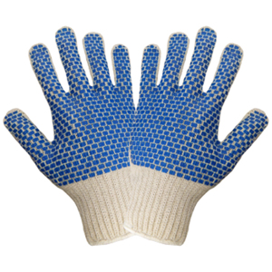 Medium Weight Cotton/Polyester String Knit Gloves w/PVC Blocks, S66BB, Natural, One Size