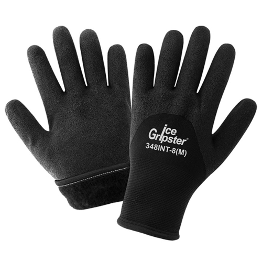 Ice Gripster Two-Layer Cut Resistant Low Temp Gloves w/3/4 Coated Foam PVC Palms, 348INT, Black