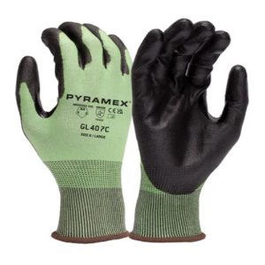 HPPE Cut Resistant Gloves w/Polyurethane Palm Coating, GL407C, Cut A4, Black/Green