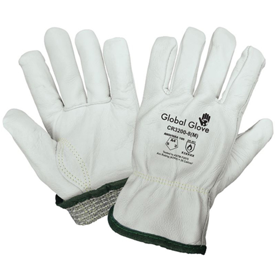 Grain Cowhide Leather Cut Resistant Gloves, CR3200, Cut A4, White