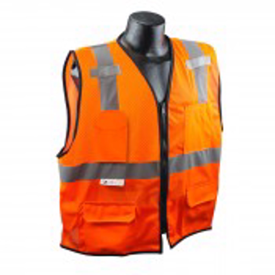 Class 2 Polyester Mesh Surveyor Vest, SV7E, Hi-Vis Orange, Small/Medium