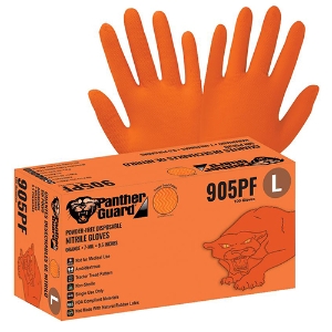 Panther-Guard Powder-Free Disposable Nitrile Gloves, 905PF, Hi-Vis Orange