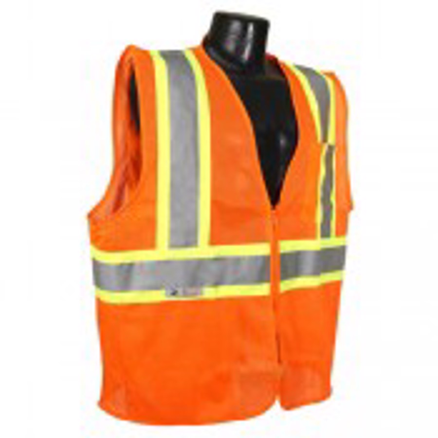 Class 2 Polyester Mesh Economy Safety Vest, SV22-2, Hi-Vis Orange, 3X-Large