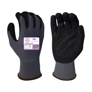 ExtraFlex Nylon Gloves w/HCT Micro-Foam Nitrile Dotted Palm Coating, 04-007, Black/Gray