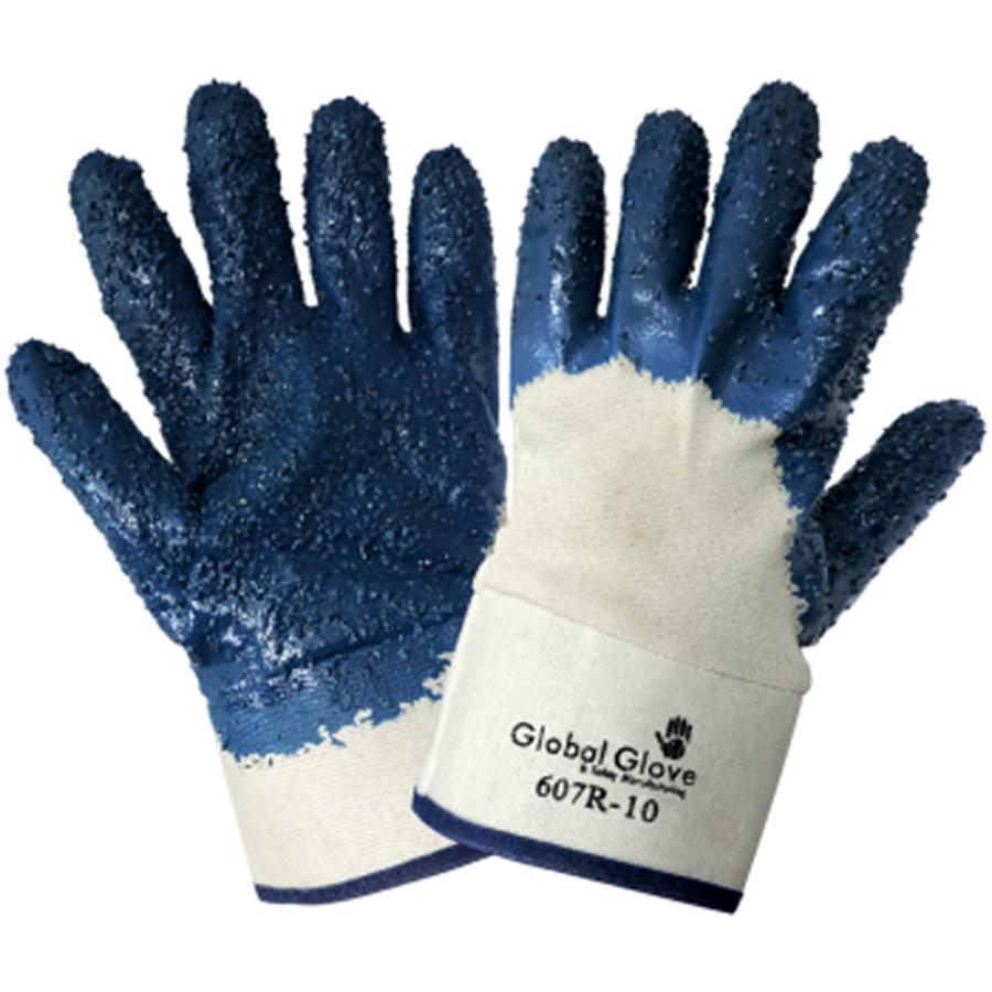 Jersey Gloves w/Three-Quarter Dipped Nitrile Coating, 607R, Blue/White, X-Large