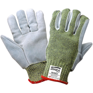 Samurai Glove Aralene Cut Resistant Gloves w/Split Cowhide Leather Palm, KE300LF, Cut A6, Green/Gray, Large