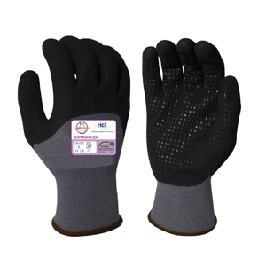 ExtraFlex Nylon Gloves w/HCT Micro-Foam Nitrile Three-Quarter Dotted Palm Coating, 04-005, Black/Gray