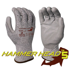 Hammer Head 5 Basetek HDPE Cut Resistant Gloves w/Polyurethane Palm Coating, 02-029, Cut A5, Salt & Pepper