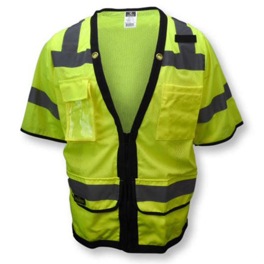 Class 3 Heavy Duty Polyester Mesh Surveyor Vest, SV59Z-3, Hi-Vis Green