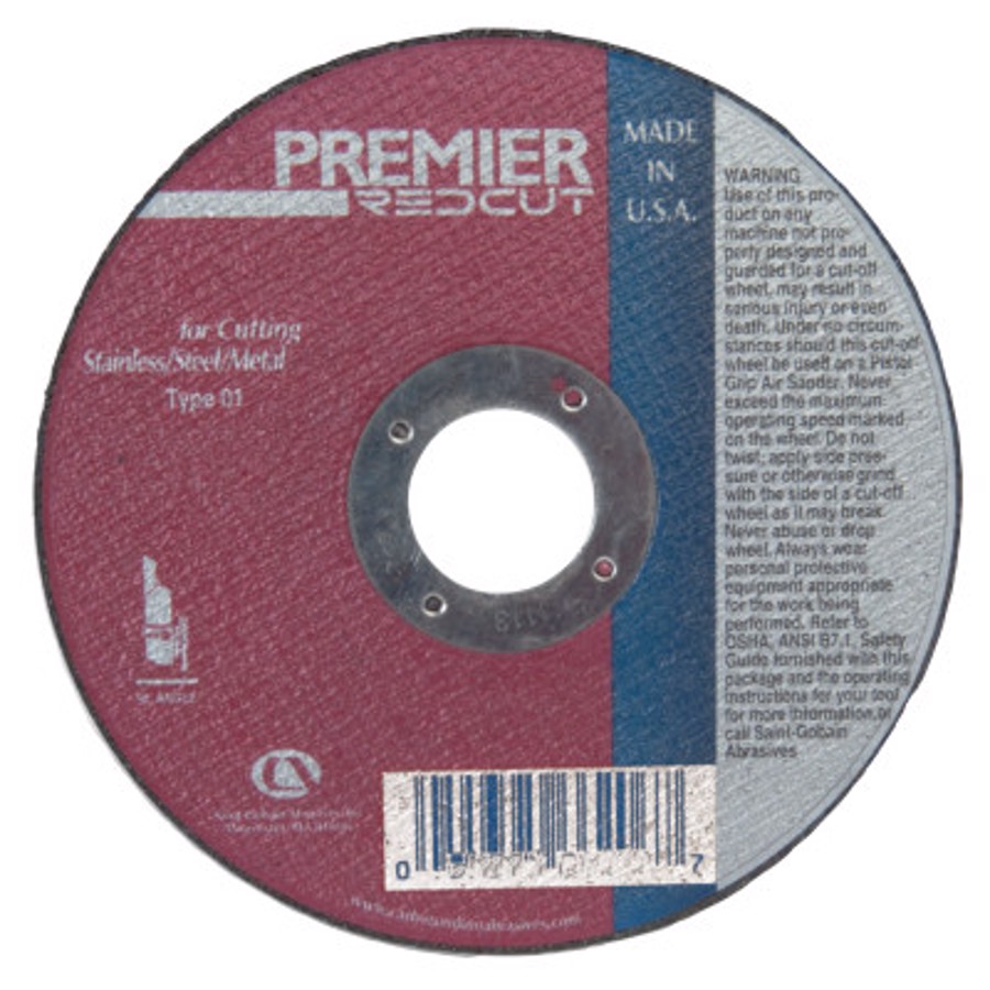Carbo Premier Reinforced Cut-Off Wheel, 05539566206, Type 01/41, 4-1/2" Diameter, 0.45" Thickness, 7/8" Arbor