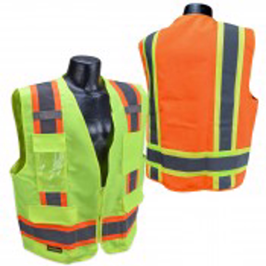 Class 2 Heavy Duty Polyester Solid Twill Surveyor Vest, SV62, Hi-Vis Orange, 3X-Large