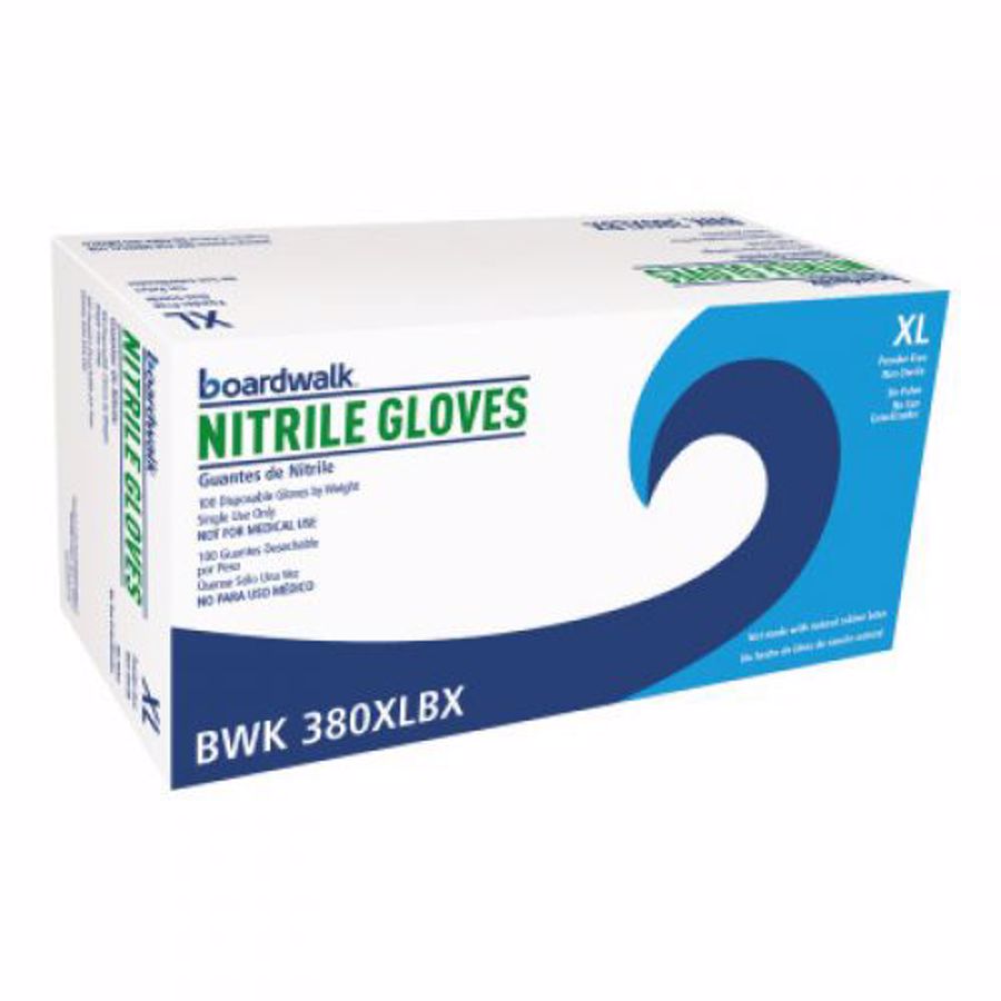 BOARDWALK Disposable Nitrile Gloves, Unlined, Beaded Cuff, 3.5 Mil, X-Large, Blue