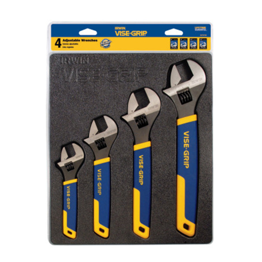 4 Piece Adjustable Wrench Tray Sets, 6/8/10/12 in Adj Wrench, Tray