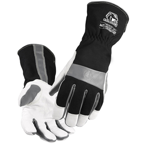 FR Cotton Cut Resistant Gloves w/Cowhide Palm, A62, Cut A2, Black/Gray/White