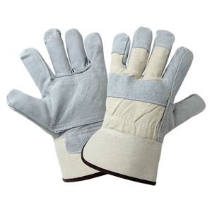 Standard Split Cowhide Leather Double Palm Gloves, 2250DP, Gray/Natural