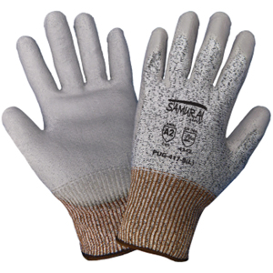 Samurai Glove UHMWPE Cut Resistant Gloves w/Polyurethane Palm Coating, PUG-417, Cut A2, Brown/Gray