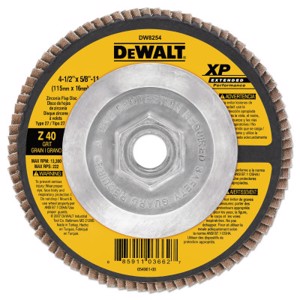 XP Flap Disc, DW8254, Type 27, 4-1/2" Diameter, 5/8"-11 Arbor Thread, 40 Grit