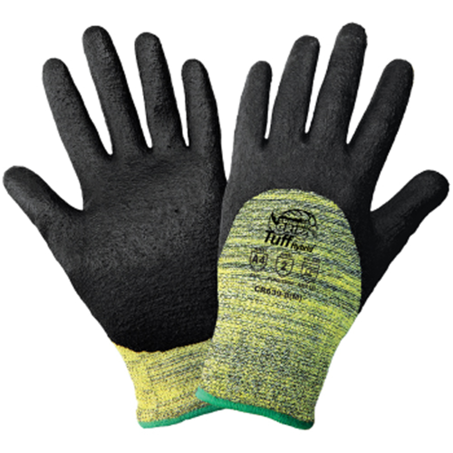 Tsunami Grip Aralene Cut Resistant Gloves w/Three-Quarter Dipped Foam Nitrile Coating, CR639, Cut A4, Black/Yellow