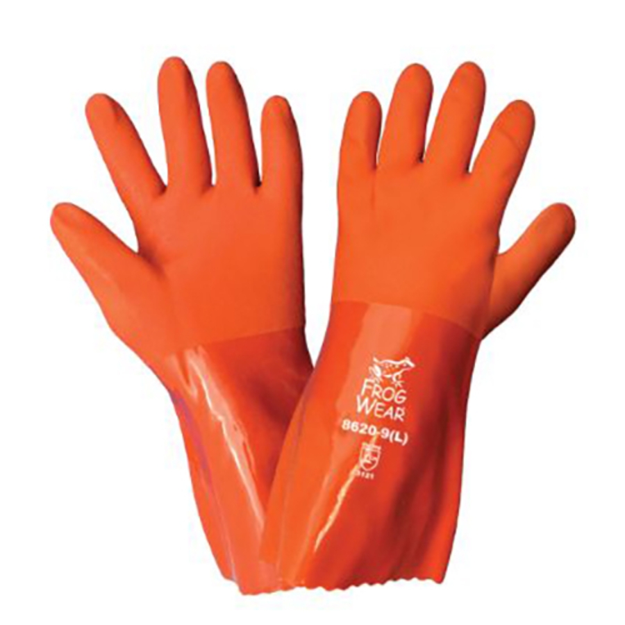 FrogWear Double-Coated PVC Chemical Resistant Gloves, 8620, Orange, Large