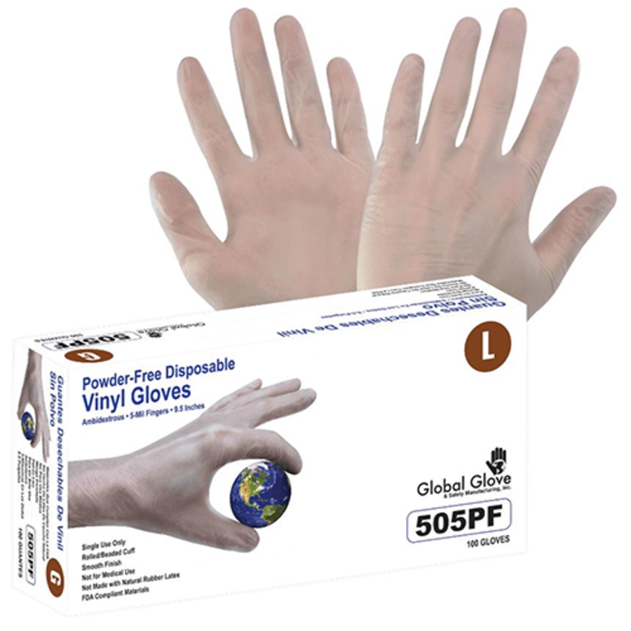Powder-Free Disposable Vinyl Gloves, 505PF, Clear